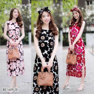 🌺🌵🌺🌵🌺Maxidress เดรสยาวแขนกุด พิมพ์ลายดอกเมกโกะ🌺🌵🌺🌵🌺