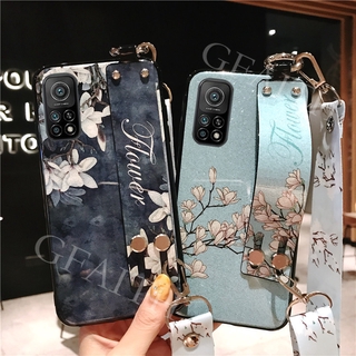 2020 New เคสโทรศัพท์ For Xiaomi Mi 10T / Xiaomi 10T Pro 5G Casing Case Flowers Bling Glitter Soft TPU With Wrist Band and Adjustable Crossbody Lanyard Cover เคส For Xiaomi10T Mi10T 10TPro 5G