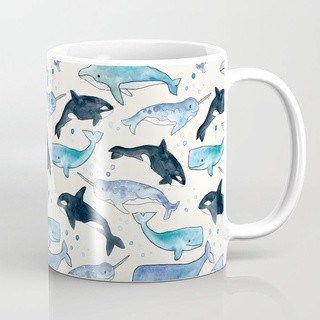แก้วกาแฟ ลายปลาวาฬ Orcas &amp; Narwhals ของขวัญวันเกิด