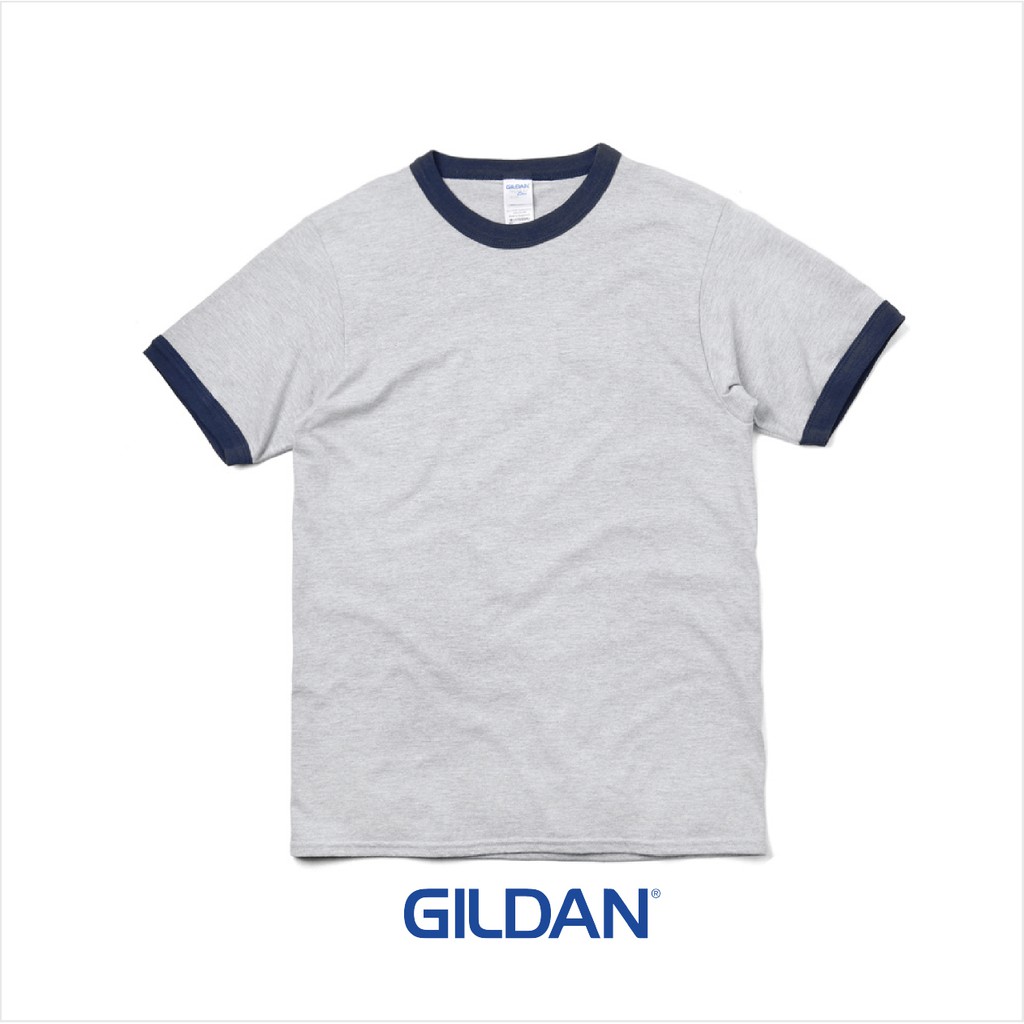 เสื้อกุ๊นแขน Gildan Ringer T-Shirt สีเทา-กรม | Shopee Thailand