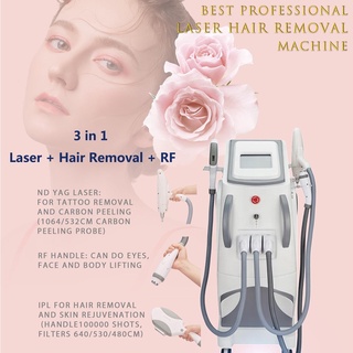 3 in 1 OPT+RF+Nd YAG Permanent Laser Hair Removal, Tattoo Removal, Eyebrow Rejuvenation, Skin Rejuvenation and Beauty Ma