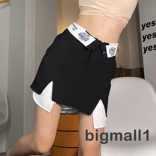 Bigmall- กระโปรงสั้น เอวสูง มีซิป ทรงไม่สมมาตร สําหรับผู้หญิง ใส่ไปคลับ ปาร์ตี้