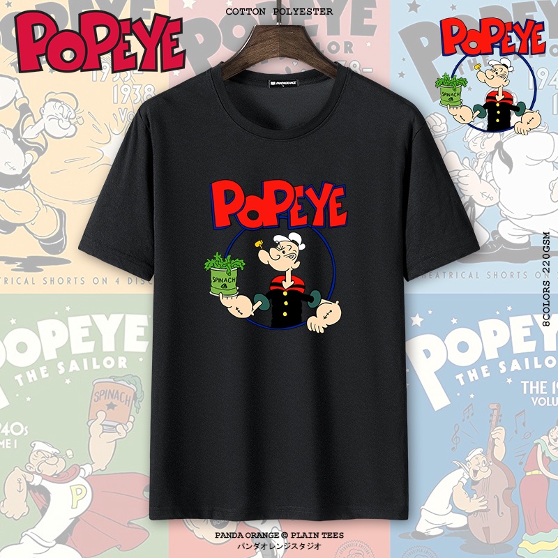 เสื้อผู้ชายเท่-โลโก้เสื้ออะนิเมะ-popeye-สีดําสีขาวสีขาวสีเขียวสีเหลืองสีฟ้าเสื้อยืดสําหรับผู้ชาย