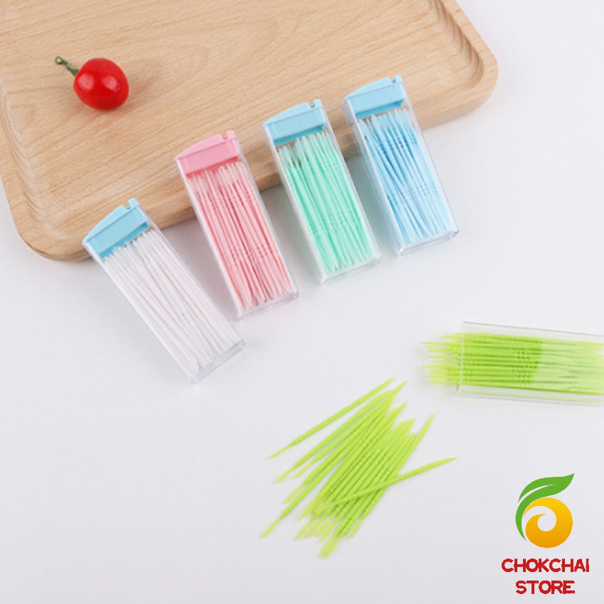 chokchaistore-ไม้จิ้มฟันกล่องพลาสติก-2-ด้าน-แบบซอง-สีสันไม่เป็นอันตราย-toothpicks