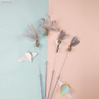 ของเล่นแมวดีลสุดฮอต☈✈◐Yiqin Fairy ล้อเล่นแมว Stick 4 ชิ้นของเล่นแมว Feather พู่สุทธิสีแดงของเล่นแมว Docot