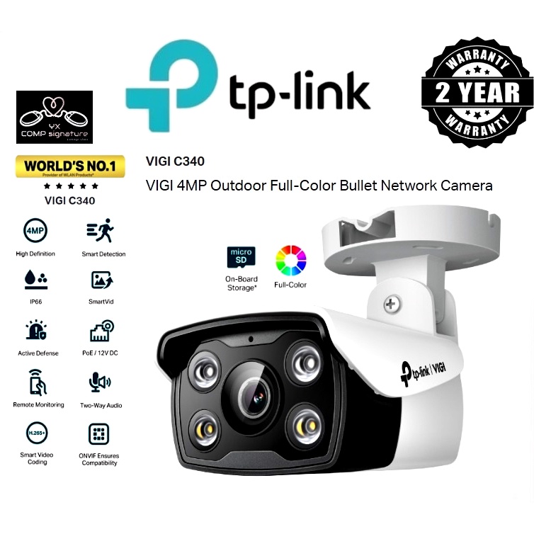 ⚡️กล้องวงจรปิด⚡️TP-LINK (VIGI C340) VIGI 4MP Outdoor Full-Color Bullet ...