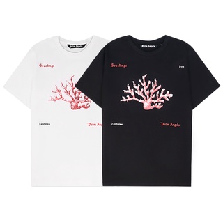เสื้อยืดสีขาวเสื้อยืดแขนสั้น พิมพ์ลายปะการัง สไตล์สตรีท สําหรับผู้ชาย และผู้หญิง