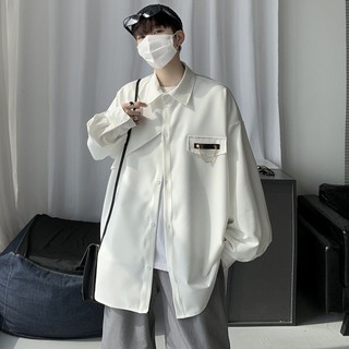 ❒☁เสื้อเชิ้ตแขนยาวผู้ชายอินเทรนด์สไตล์ฮ่องกง ดีไซน์ป่า เสื้อเชิ้ตเฉพาะ แจ็กเก็ตแจ็คเก็ตสุดเท่