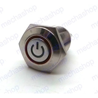 สวิทซ์กดเปิดกดปิด มีไฟโลโก้สีแดง Led 12V Power logo lamp Red 16mm switch Flat round ring self-locking push button switch