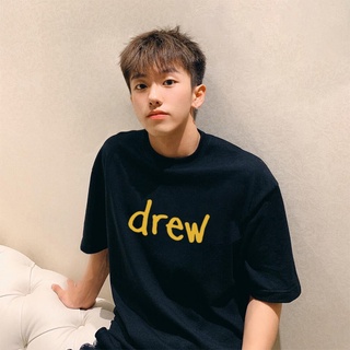 Drew ANGLES HOUSE เสื้อยืดแขนสั้น พิมพ์ลายโลโก้ตัวอักษร หน้ายิ้ม ทรงหลวม สําหรับผู้ชาย