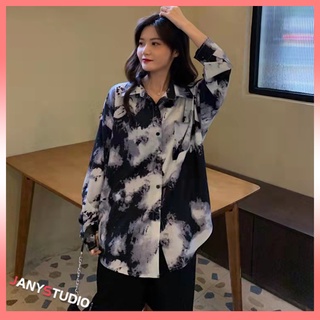 พร้อมส่ง! 2022เวอร์ชั่นเกาหลีของใหม่หญิงหลวมสไตล์ฮาราจูกุย้อนยุคพิมพ์เสื้อเชิ้ตแขนยาวเสื้อเชิ้ต  เสื้อด้านบน
