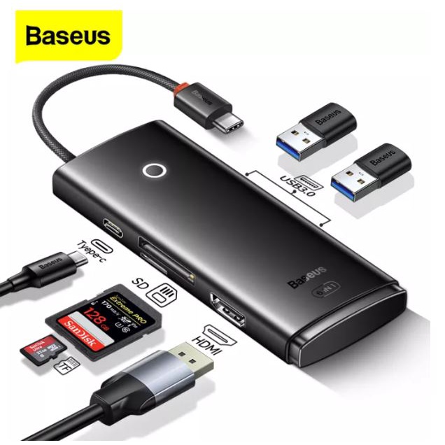 ภาพหน้าปกสินค้าBaseus 6 in 1 Type C HUB USB อะแดปเตอร์ อุปกรณ์เสริมคอมพิวเตอร์ อุปกรณ์เชื่อมต่อ