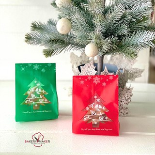 Xmas tree ถุงขนม ขยายข้างถุง ต้นสน สีแดง , เขียว / แพ็คละ 1 สี 20 ใบ / Christmas cookie bags