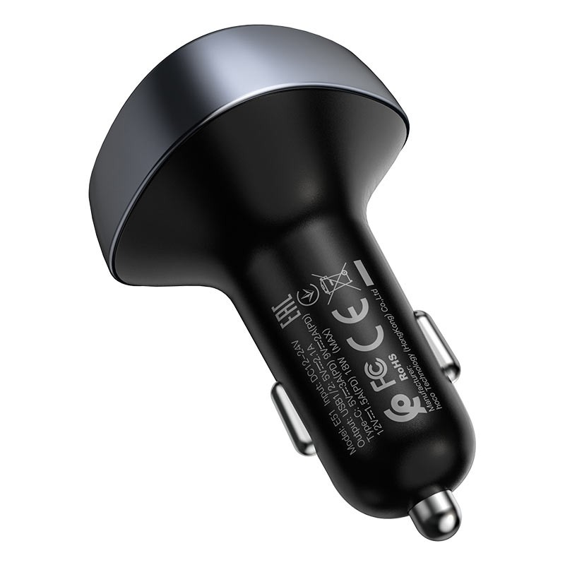 e51-hoco-car-charger-in-car-charger-bt-v5-0-fm-transmitter-dual-usb-output-3-1a-and-type-c-output-18w-เครื่องชาร์จรถ