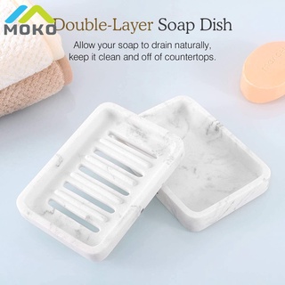 Luxspire Double-Layer Resin Marble Soap Dish Tray with Large Slotted Filter Water Level for Bathroom Shower, Kitchen Sink