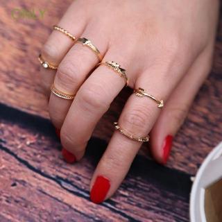 สินค้า ชุดแหวนสวมนิ้วสไตล์โบฮีเมียนสีทองสำหรับผู้หญิง 7 ชิ้น