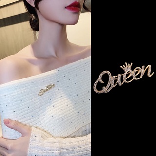 เข็มกลัดรูปตัวอักษร High-End Queen ประดับเพชรสีทองเงินสําหรับผู้หญิง