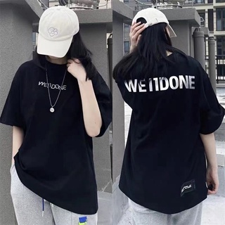 เสื้อยืดแขนสั้น คอกลม ผ้าฝ้าย ระบายอากาศได้ดี พิมพ์ลายโลโก้ตัวอักษร สีเงิน สําหรับผู้ชาย และผู้หญิง WE11DONES-5XL