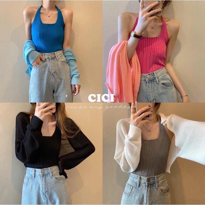 cici-no-u013-u015ขายแยก-เสื้อคลุมคอปก-สายเดี่ยวผูกคอผ้าไหมพรม-เว้าหลัง-ดีเทลผูกเชือกข้างหลัง