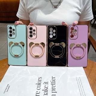 เคสโทรศัพท์มือถือ ป้องกันเลนส์ พร้อมขาตั้ง สีวาว สําหรับ Samsung A71 A51 A31 A21s A11 A12 A02s A02 A72 A52 A32 A52s 5G