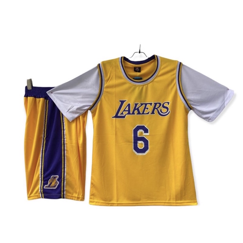 เสื้อบาส-ชุดบาสมีแขน-ทีมlakers-เบอร์6-มีสีเหลือง-สีม่วง-สีดำ