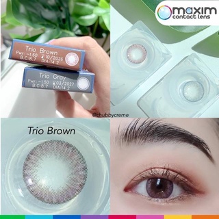 กล่องน้ำเงิน Trio Brown สีน้ำตาล เลนส์สี Maxim คอนแทคเลนส์ Contact Lens โทนธรรมชาติ ค่าสายตา -12.00 มินิ รายเดือน สายตา