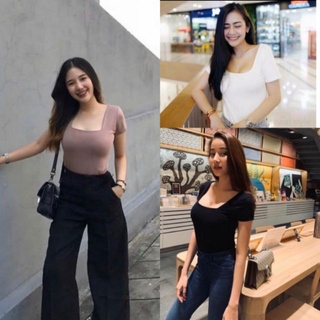 🌈🌈byGOODLUCK🌈🌈 เสื้อครอป คอเหลี่ยม ผ้าเรย่อน ผ้าหนา2ชั้น สายฝอ ครอปท็อป BASIC 🥰  193 M304A