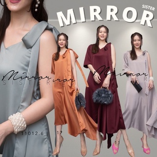 🔖ป้าย MiRRoRSiSTER เดรสดีไซน์เก๋ ช่วงบนเป็นคอวี ข้างนึงแขนสั้นข้างนึงแขนกุดผูกโบว์ที่ไหล่