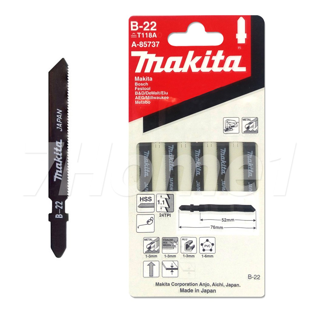 makita-b-22-ใบเลื่อยจิ๊กซอ-สำหรับตัดเหล็กหนา-1-3มม-a-85737-รุ่นท้ายแหลม-1แพ็คเกจบรรจุ-x5ใบ