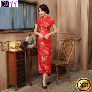﻿CKYY ชุด cheongsam สีแดงสไตล์จีนใหม่ซิปด้านข้างสีแดงที่สวยงาม, เสื้อผ้าสไตล์จีน