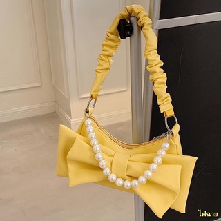 🔥Hot Sale/Pearl Chain Bag Bow Spice Bag Shoulder Armpit Bag New Handbag Pleated Cloud Bag . กระเป๋าสะพายไหล่