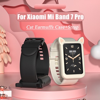 เคสซิลิโคน ลายหูแมวน่ารัก พร้อมสายคล้อง สําหรับ Xiaomi Mi Band 7 Pro Mi Band7 Pro Mi Band 7Pro