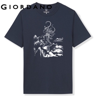 Giordano Men T-Shirts Short Sleeves Vivid Printing T-Shirts Ribbed Crewneck T-Shirts LuMingShan Series