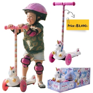 Dimensions Unicorn 3D Scooter with Light Up Wheels, Ages 3+, Max Weight 75lbs, Tilt and Turn Steering, 3-wheel Platform