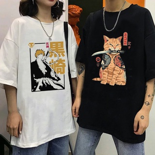 เสื้อยืด พิมพ์ลายกราฟฟิคอนิเมะญี่ปุ่น Bleach Ichigo Cat Samurai 90s แนวสตรีท สไตล์ฮิปฮอป สําหรับผู้ชาย