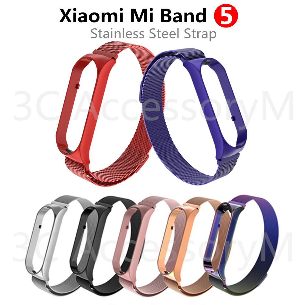ภาพหน้าปกสินค้าMetal strap for xiaomi mi band 5 6 wrist bracelet metal screwless stainless steel miband for mi band 5 wristband straps