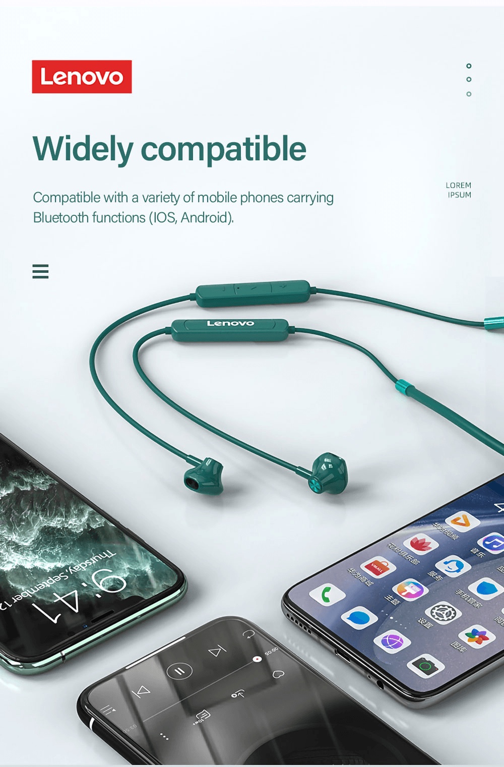 ภาพประกอบของ Lenovo SH1 หูฟังบลูทูธ Ipx5 แบตเตอรี่ยาว หูฟัง Sports เสียงเบส Neckband Bluetooth 5.0 TWS