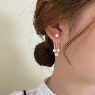 Electroplating 925 silver needle love tassel pearl earrings diamond earrings female simple and versatile temperament for