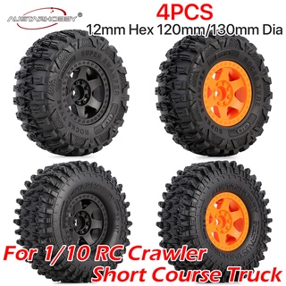 AUSTARHOBBY 2.2in 1/10 RC Crawler Beadlock Wheels and Tires Rims Set Mud Tire for Axial SCX10 TRX4 TRX-6 Short Course Truck