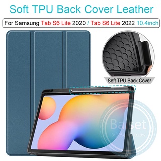 เคส TPU นิ่ม ปิดด้านหลัง แบบพับได้ พร้อมช่องใส่ปากกา สําหรับ Samsung Tab S6 Lite 2022 P613 P619 S6Lite 2020 P610 P615 10.4 นิ้ว