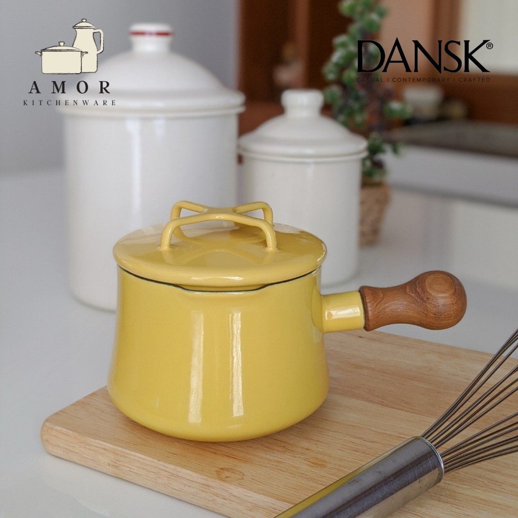 Dansk Kobenstyle 1 Qt. Saucepan หม้อเคลือบอินาเมลขนาดเล็ก ด้ามไม้สัก