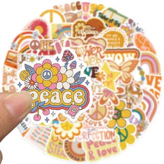✨พร้อมส่ง✨ INS sticker LOVE PEACE Groovy Boho Hippie สไตล์สยองขวัญ ติดสเก็ตบอร์ด 50ชิ้น