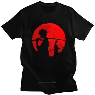 เสื้อยืดอินเทรนด์ผู้ชายอินเทรนด์ผู้หญิงเสื้อยืดแขนสั้นพิมพ์ลาย Red Moon Samurai Champloo สําหรับผู้ชายS-3XL