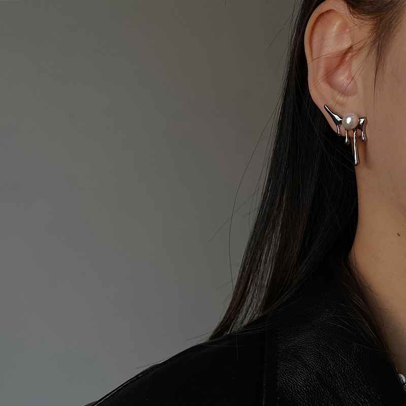 925-silver-needle-simple-cold-wind-design-earrings-pearl-metallic-lava-earrings-temperament-earrings-for-girls-for-women