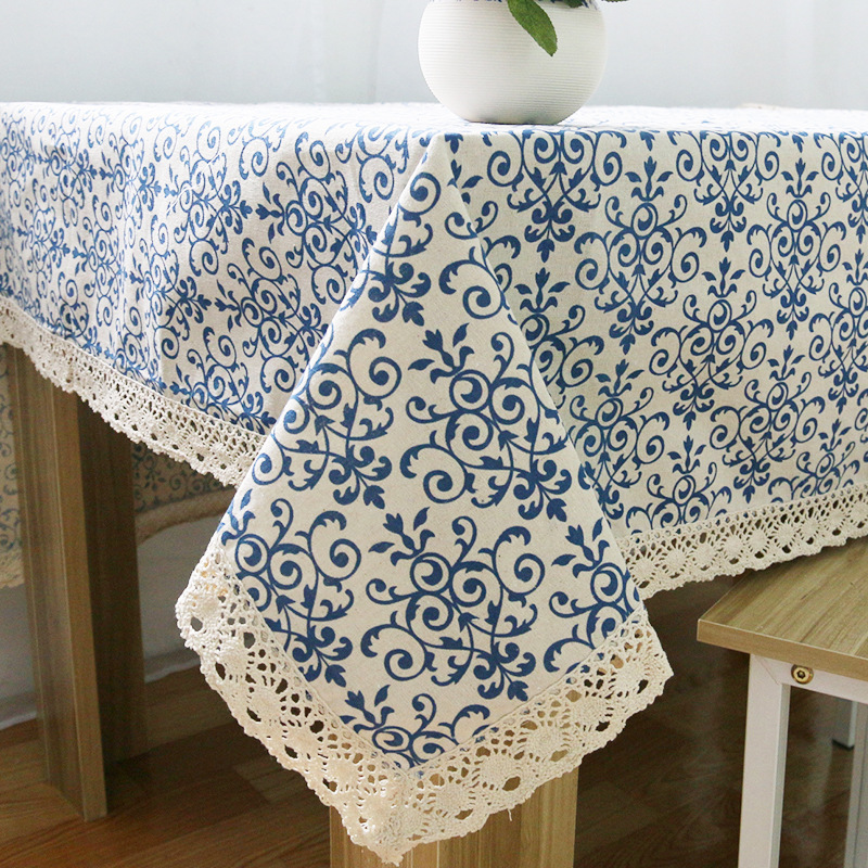 ผ้าปูโต๊ะ-retroสีฟ้าและสีขาว-พอร์ซเลนจีนคลาสสิกผ้าฝ้าย-ที่มีคุณภาพสูง