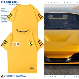 เสื้อยืดผู้ชาย เสื้อทีม Ferrari คอกลม เสื้อยืด f1 ชุดแข่ง แฟนรถ ฤดูร้อน หลวม ผ้าฝ้าย แขนสั้น S-5XL