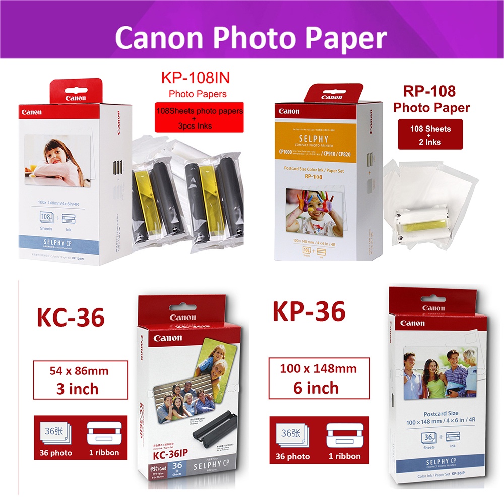 Kp108in RP108 กระดาษโฟโต้ สําหรับเครื่องพิมพ์ภาพ Canon Selphy CP Series CP1200 CP1300 CP910