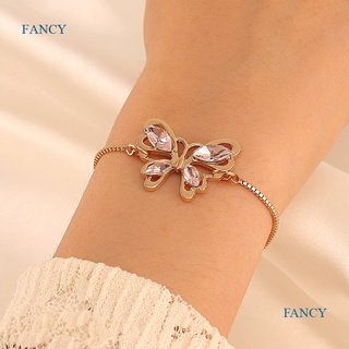 Fancyqube Ins สร้อยข้อมือผีเสื้อ บาร์บี้ เจ้าหญิง หรูหรา สีชมพูอ่อน คริสตัล กลวง ผีเสื้อ เครื่องประดับ สร้อยข้อมือ สําหรับผู้หญิง