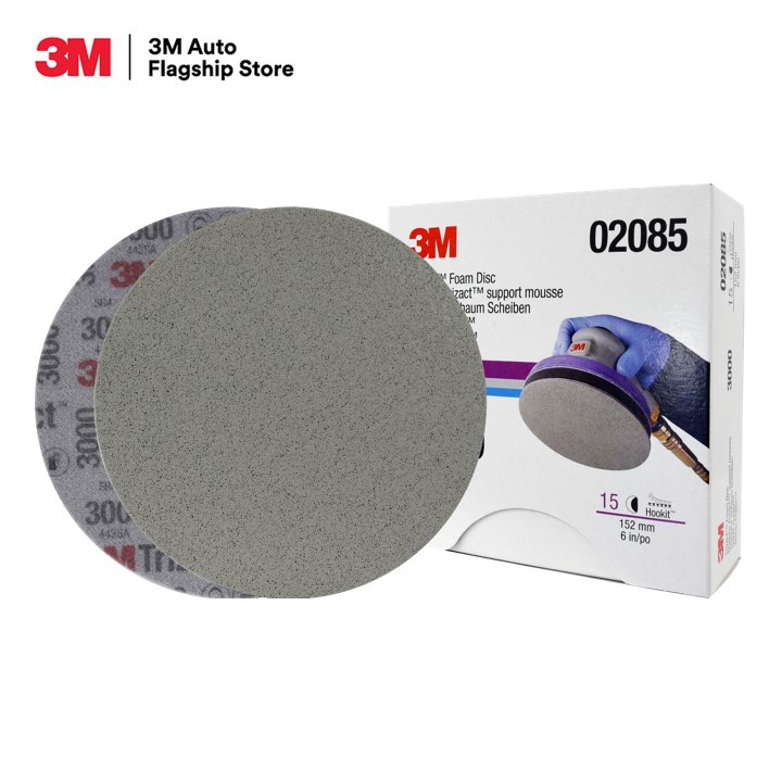 3m-1-กล่อง-15แผ่น-02085-กระดาษทรายกลมไตรแซ็ค-trizact-foam-disc-สำหรับขัดผิวเคลียร์-6-นิ้ว-เบอร์-3000