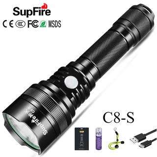 SupFire C8-S T6 R5 ไฟฉาย LED ความสว่างสูง พร้อมแบตเตอรี่และที่ชาร์จ